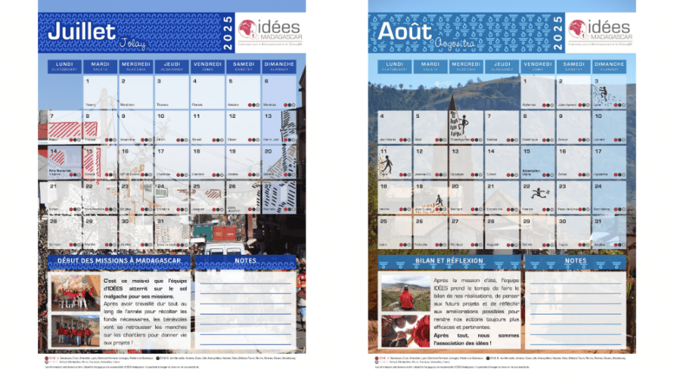 Vente de Calendriers 2025 IDÉES Madagascar Association des ESME